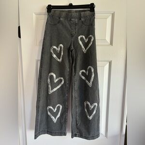 H&M Girls denim with hearts. Wide leg